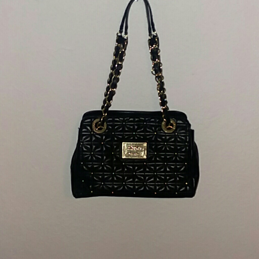 Black and gold, faux leather and rhinestone purse.